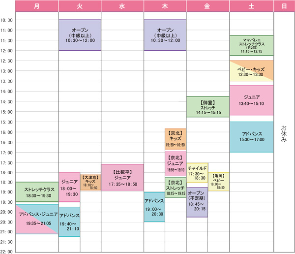広山バレエクレアティブ、レッスンスケジュール
